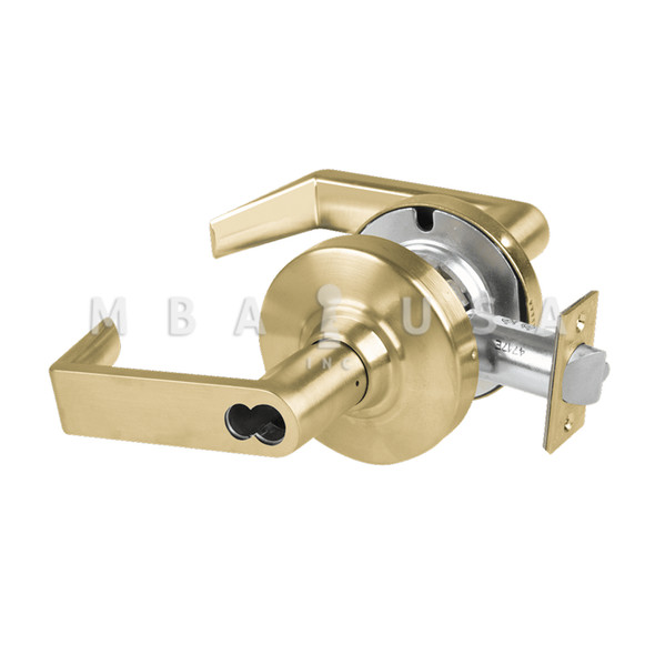 Schlage Grade 2 Entrance Cylindrical Lock w/ Field Selectable Vandlgard, Rhodes Lever, FSIC Less Core, Satin Brass, Non-Handed (ALX53J RHO 606)
