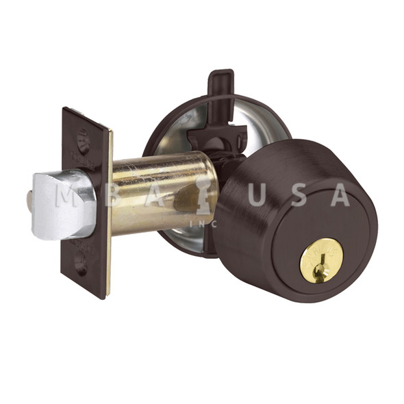 Schlage Grade 2 Single Cylinder Deadlatch, Conventional 6-Pin Cylinder, 2-3/8" Backset, Dark Oxidized Satin Bronze Oil Rubbed (B250P6 613)