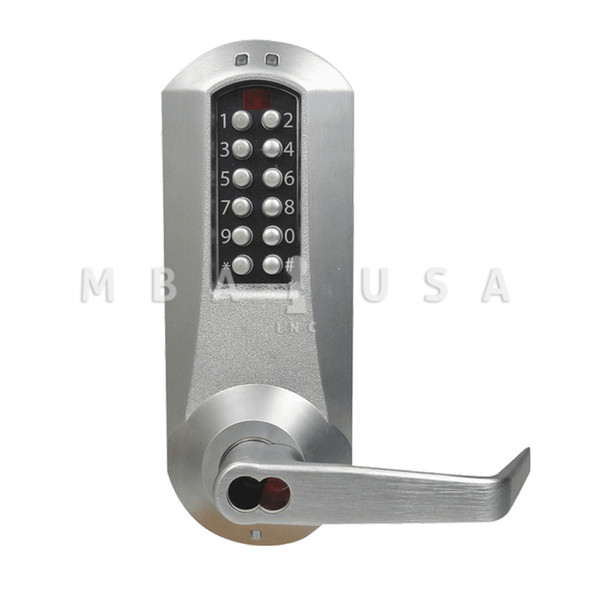 DormaKaba E-Plex 5000 Cylindrical Lock, Winston Lever, 100 Access Codes, 3,000 Audit Events, 6/7-Pin SFIC Prep, Less Core, 2-3/4" Backset, 1/2" Throw, Satin Chrome (E5031BWL-626-41)