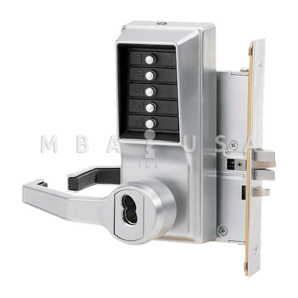 DormaKaba Mortise Combination Lever Lock, Key Override, Passage, Lockout, Sargent LFIC Prep, Less Core, Satin Chrome (L8146R-26D-41)