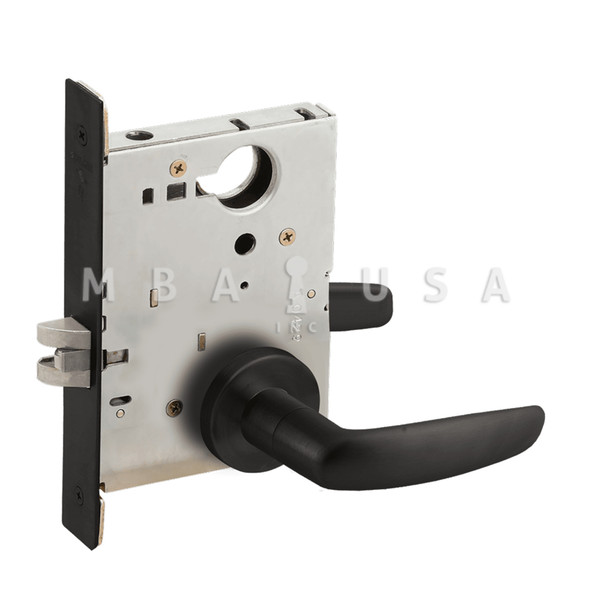 Schlage Grade 1 Passage Latch Mortise Lock, 07 Lever, A Rose, Flat Black Coated, Field Reversible (L9010 07A 622)