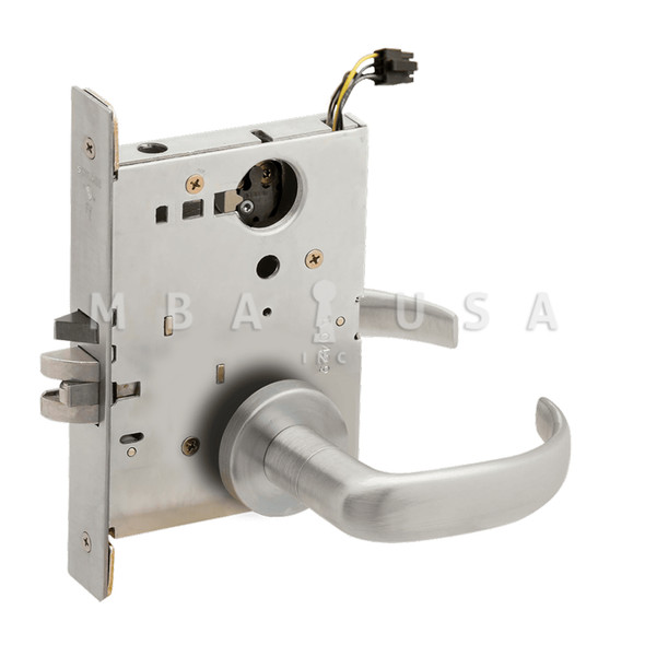 Schlage Grade 1 Fail Secure Electric Mortise Lock, Less Cylinder, 17 Lever, A Rose, Request to Exit, Satin Chromium Plated, Field Reversible (L9092EUL 17A 626 RX)