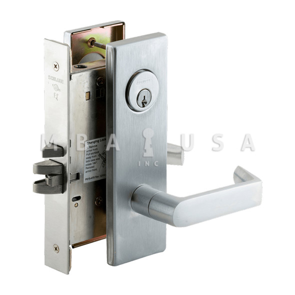 Schlage Grade 1 Fail Secure Electric Mortise Lock, Conventional Cylinder, 06 Lever, N Escutcheon, Request to Exit, Satin Chromium Plated, Field Reversible (L9092EUP 06N 626 RX)