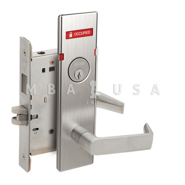 Schlage L Series Mortise Lock, Corridor Lock, 06 Lever, N Escutcheon, 6-Pin Full Face Mortise Cylinder, VACANT/OCCUPIED Indicator for Outside of Door, Satin Chrome (L9456P 06N 626 OS-OCC)
