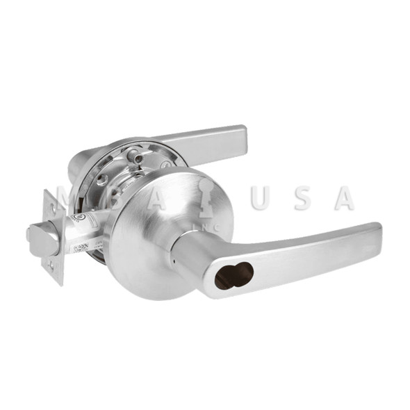 ACCENTRA Grade 1 Storeroom/Closet Cylindrical Lock, Monroe Lever, LFIC 6-Pin Less Core, Satin Chrome, Non-Handed (MO5405LN ICLC 626)