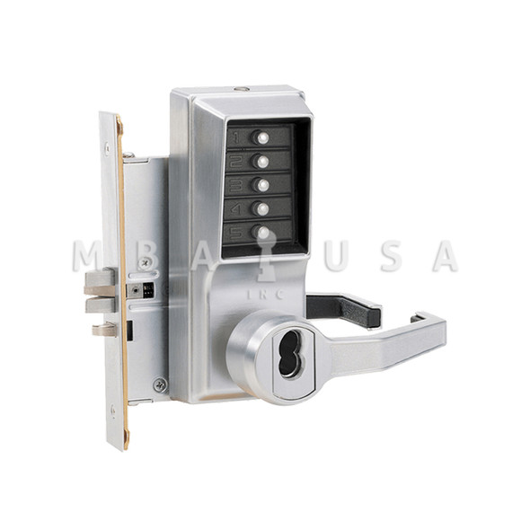 DormaKaba Mortise Combination Lever Lock, Key Override, Passage, Lockout, Corbin Russwin 6-Pin LFIC Prep, Less Core, Satin Chrome (R8146C-26D-41)