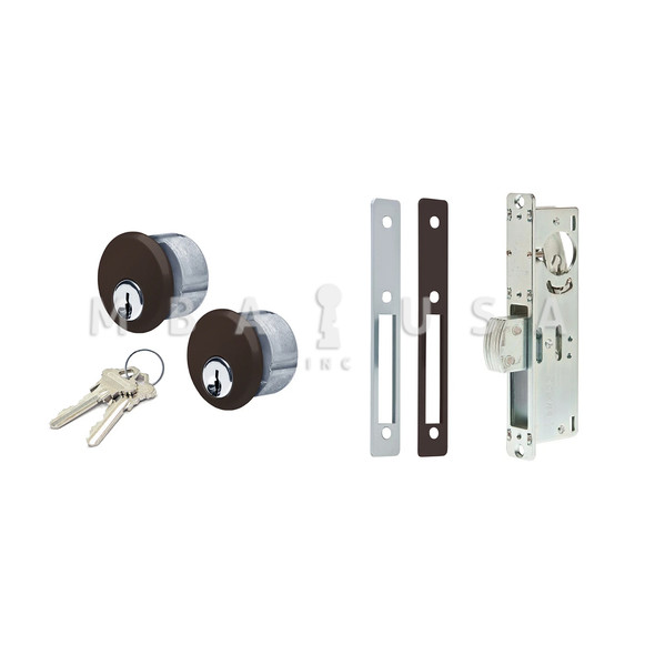 Ilco Dead Bolt Lock Pkg, 1-1/2" Backset, w/ Faceplates & 2 Die Cast Mortise Key Cylinders, Keyed Alike, Schlage C Keyway, 1", Dark Bronze