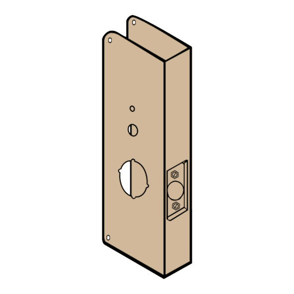 Don-Jo Wrap Around Plate, 22 Gauge Steel, 5" by 15", for Codelock 2010 and 4010 Series Lock, for 1-3/4" Door with 2-3/8" Backset, Bright Brass Finish (22-PB-CW)