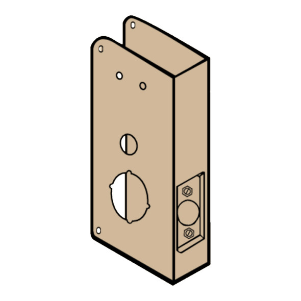 Don-Jo Wrap Around Plate, 22 Gauge Steel, 5" by 9", for Codelock 5000 Series Lock, for 1-3/4" Door with 2-3/4" Backset, Bright Brass Finish (23-PB-CW)