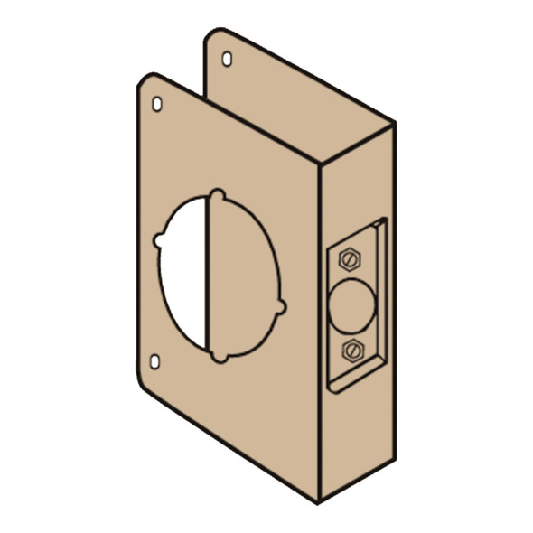 Don-Jo Wrap Around Plate, 22 Gauge Steel, 4-1/2" by 4-1/2", 2-1/8" Hole for Cylindrical Lock, for 1-3/8" Door with 2-3/4" Backset, Bright Brass Finish (71-PB-CW) Don-Jo Wrap Around Plate, 22 Gauge Steel, 4-1/2" by 4-1/2", 2-1/8" Hole for Cylindrical Lock, for 1-3/8" Door with 2-3/4" Backset, Bright Brass Finish (71-PB-CW)