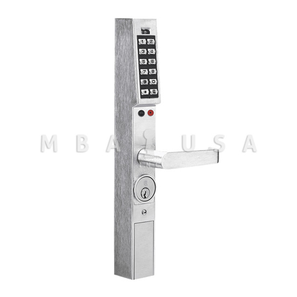 Alarm Lock Pushbutton Exit Trim, 2000 Users, 40,000 Event Audit Trail, Straight Lever, Tailpiece not Included, TP-1691/1693/1694 Required, Satin Chrome Finish (DL1300ET/26D)