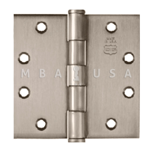 Bommer Ball Bearing Five Knuckle Architectural Grade Hinge with Button Tips, Standard Steel Full Mortise, 4" by 4", Satin Nickel (BB5000-400-646)
