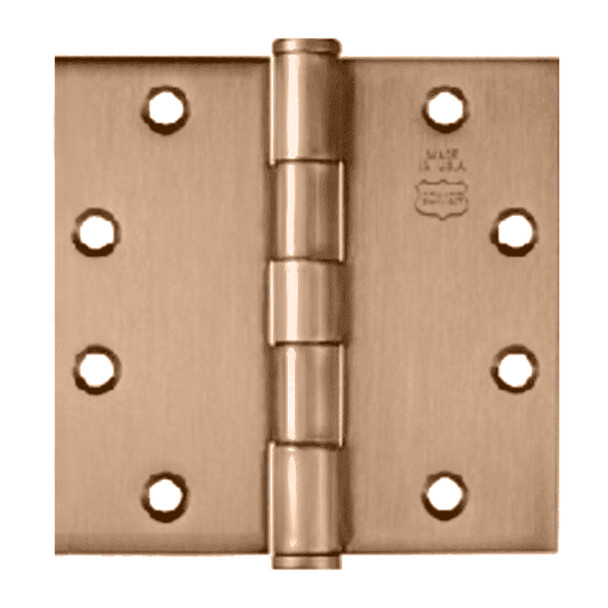 Bommer Ball Bearing Five Knuckle Architectural Grade Hinge with Button Tips, Standard Steel Full Mortise, 4-1/2" by 4-1/2", Satin Bronze (BB5000-450-639) Bommer Ball Bearing Five Knuckle Architectural Grade Hinge with Button Tips, Standard Steel Full Mortise, 4-1/2" by 4-1/2", Satin Bronze (BB5000-450-639)