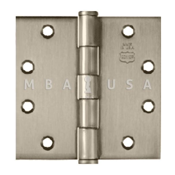 Bommer Ball Bearing Five Knuckle Architectural Grade Hinge with Button Tips, Heavy Weight Steel Full Mortise, 6" by 6", Satin Chromium (BB5004-600-652)