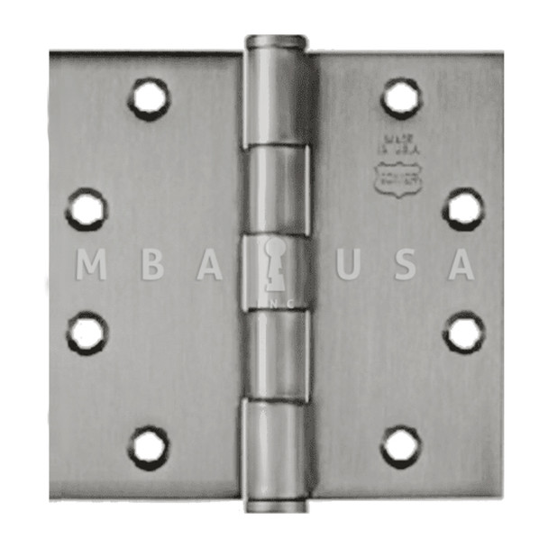 Bommer Ball Bearing Five Knuckle Architectural Grade Hinge with Button Tips, Heavy Weight Stainless Steel Full Mortise, 4-1/2" by 4-1/2", Non-Removable Pin, Satin Stainless Steel (BB5006-450N-630)