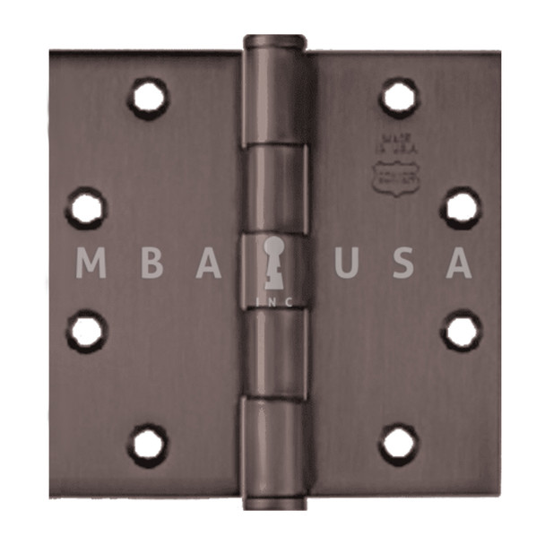 Bommer Ball Bearing Five Knuckle Architectural Grade Hinge with Button Tips, 5/8" Radius Steel Full Mortise, 4-1/2" by 4", Non-Removable Pin, Blackened Satin Bronze (BB5080-454N-643)