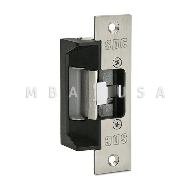 SDC Electric Strike, 12/24VAC/DC, Latchbolt Monitor Standard, 4.875" by 1.25" Square Corner Faceplate, Field Selectable Failsafe/Failseure, Satin Stainless Steel (45-4SU)