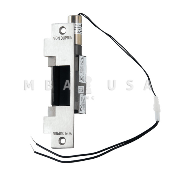 Von Duprin Grade 1 Electric Strike, Fail Secure (Electrically Unlocked) 24 VDC, 6-3/8" x 1-1/4" Faceplate, Fire Rated, For use w/ Cylindrical or Mortise Locks on Single Doors, Hollow Metal or Aluminum Frame, Satin Stainless Steel (6212 24V 32D)