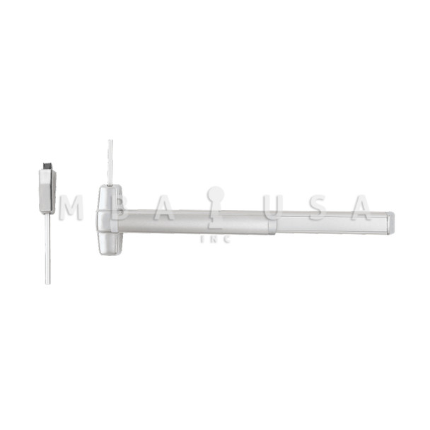 Von Duprin Grade 1 Surface Vertical Rod Exit Bar, Wide Stile Pushpad, 36" Fire-rated Device, 84" Door Height, Exit Only, Less trim, Less Bottom Rod, Less Dogging, Satin Chrome, Field Reversible (9827EO-F 3 26D LBR)