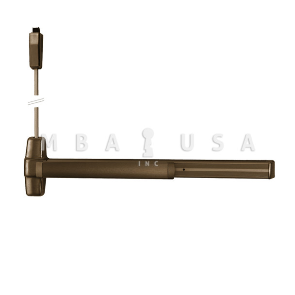 Von Duprin Grade 1 Surface Vertical Rod Exit Bar, Wide Stile Pushpad, 36" Panic Device, 84" Door Height, Exit Only, Less trim, Less Bottom Rod, Hex Key Dogging, Dark Bronze Anodized Aluminum, Field Reversible (9927EO 3 313 LBR)