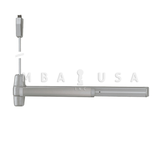 Von Duprin Grade 1 Surface Vertical Rod Exit Bar, Wide Stile Pushpad, 36" Panic Device, 84" Door Height, Exit Only, Less trim, Less Bottom Rod, Hex Key Dogging, Satin Aluminum Clear Anodized, Field Reversible (9927EO 3 US28 LBR)
