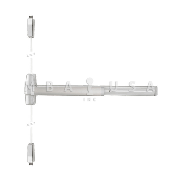 Von Duprin Grade 1 Surface Vertical Rod Exit Bar, Wide Stile Pushpad, 48" Panic Device, 84" Door Height, Exit Only, Less trim, Hex Key Dogging, Satin Chrome, Field Reversible (9927EO 4 26D)