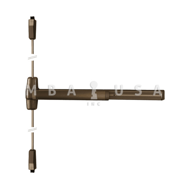 Von Duprin Grade 1 Surface Vertical Rod Exit Bar, Wide Stile Pushpad, 48" Panic Device, 84" Door Height, Exit Only, Less trim, Hex Key Dogging, Dark Bronze Anodized Aluminum, Field Reversible (9927EO 4 313)