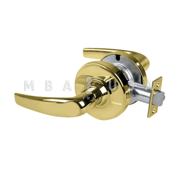 Schlage Grade 2 Passage Cylindrical Lock w/ Field Selectable Vandlgard, Athens Lever, Non-Keyed, Bright Brass, Non-Handed (ALX10 ATH 605)