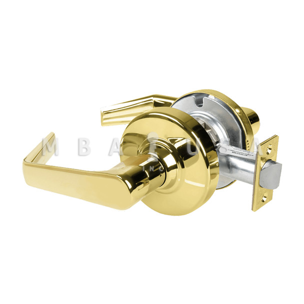 Schlage Grade 2 Passage Cylindrical Lock w/ Field Selectable Vandlgard, Saturn Lever, Non-Keyed, Bright Brass, Non-Handed (ALX10 SAT 605)