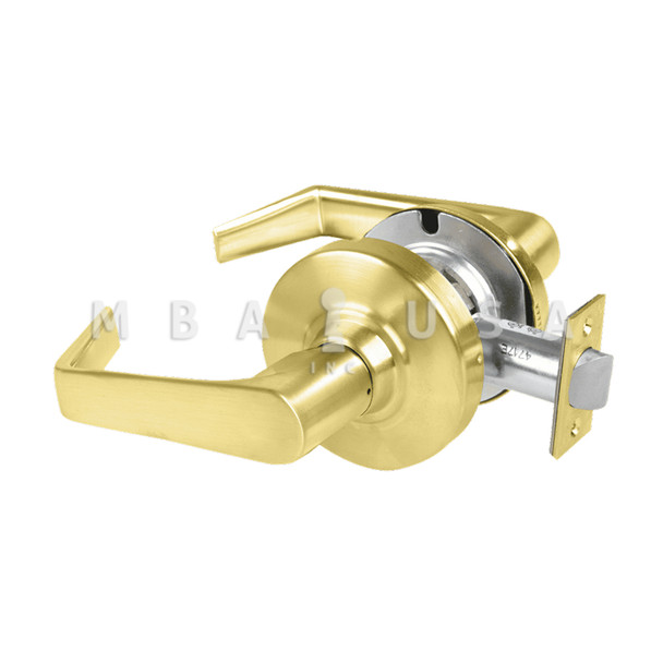 Schlage Grade 2 Passage Cylindrical Lock w/ Field Selectable Vandlgard, Saturn Lever, Non-Keyed, Satin Brass, Non-Handed (ALX10 SAT 606)