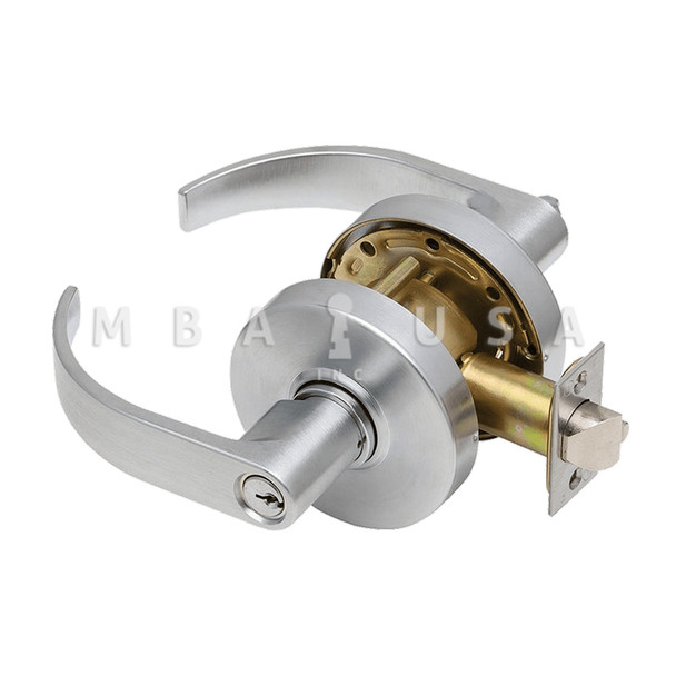 Dexter Grade 1 Entry/Office Cylindrical Lock, Clutching, Curved Lever, 3-7/16" Rose Diameter, Conventional Cylinder, Satin Chrome, Non-Handed (C1000-ENTR-C-626-KDC)