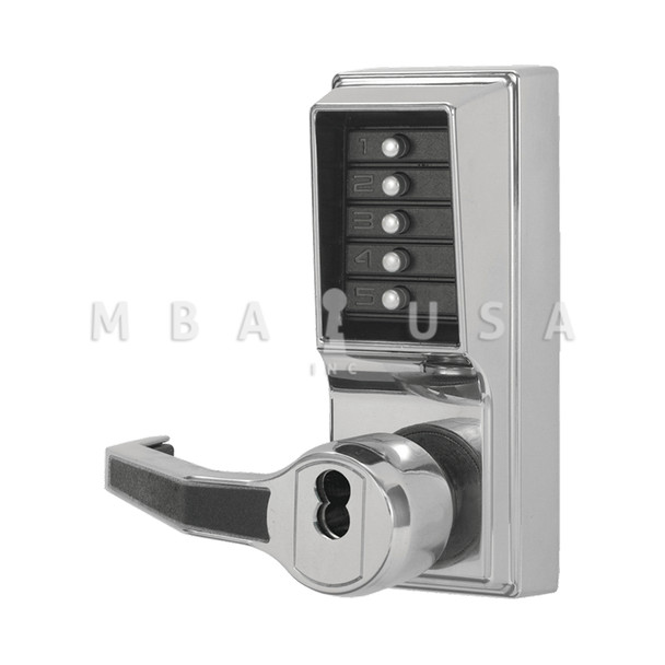 DormaKaba Mortise Combination Lever Lock, Key Override, Passage, Lockout, 6/7-Pin SFIC Prep, Less Core, Bright Chrome (L8146B-026-41)