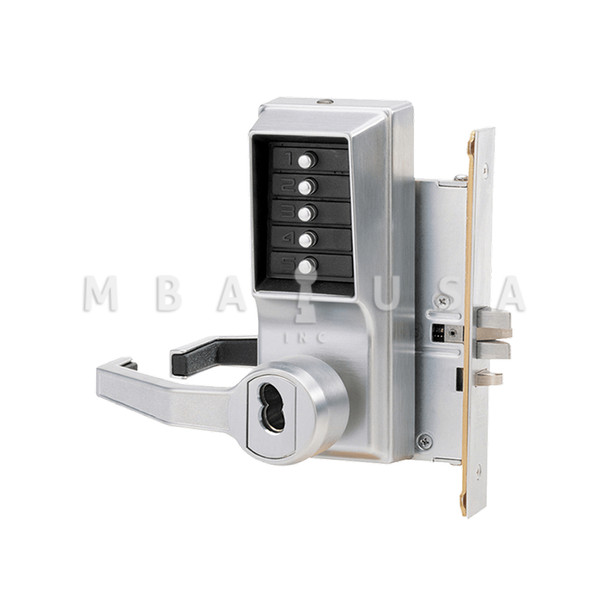 DormaKaba Mortise Combination Lever Lock, Key Override, Passage, Lockout, Corbin Russwin 6-Pin LFIC Prep, Less Core, Satin Chrome (L8146C-26D-41)