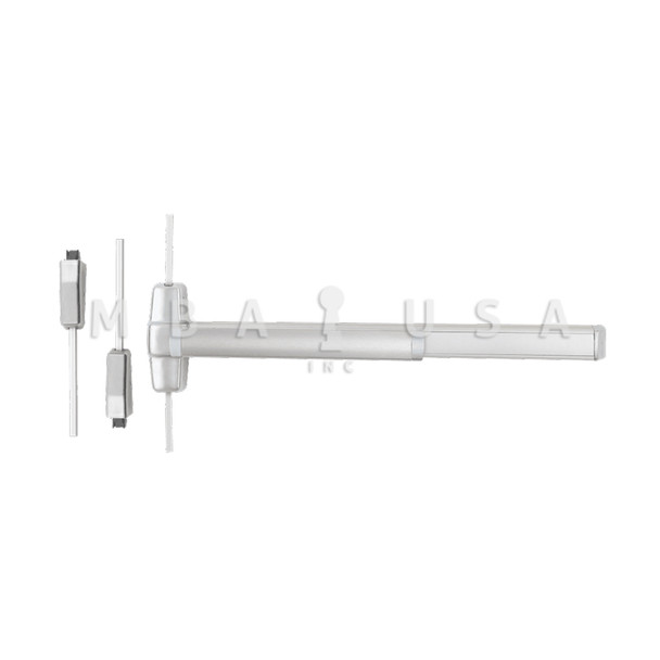 Von Duprin Grade 1 Surface Vertical Rod Exit Bar, Wide Stile Pushpad, 48" Panic Device, 84" Door Height, Exit Only, Less trim, Quiet Electric Latch Retraction, Less Dogging, Satin Chrome, Field Reversible (QEL9827EO 4 26D)