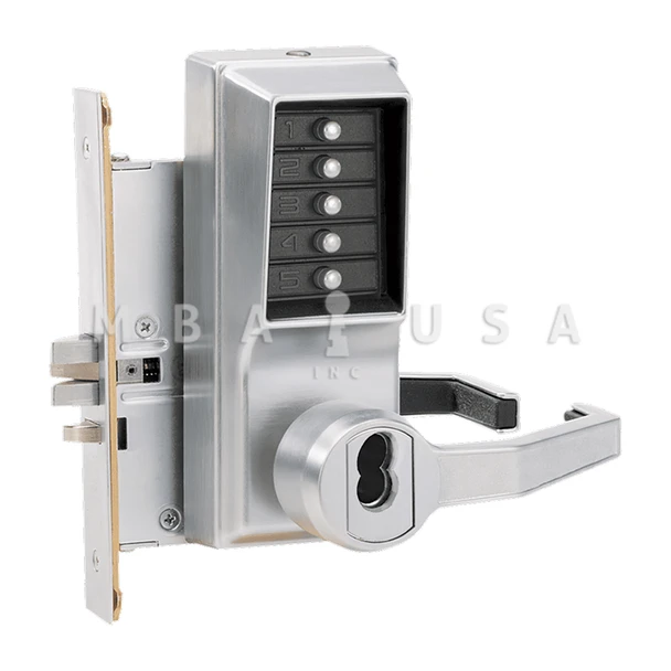 DormaKaba Mortise Combination Lever Lock, Key Override, Passage, Lockout, 6/7-Pin SFIC Prep, Less Core, Satin Chrome (R8146B-26D-41)