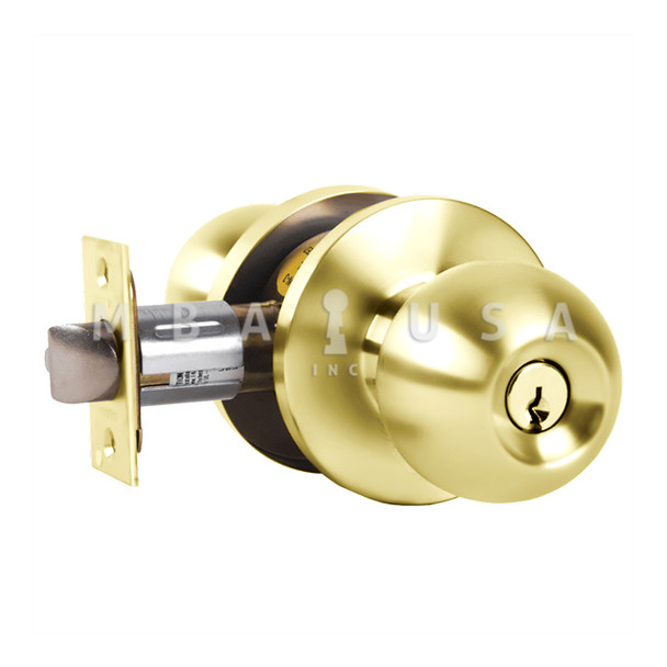 Falcon Grade 2 Entry/Office Cylindrical Lock, Key-in-Lever Cylinder, Hana Knob, Standard Rose, Bright Brass, Non-Handed (W511PD HAN 605)