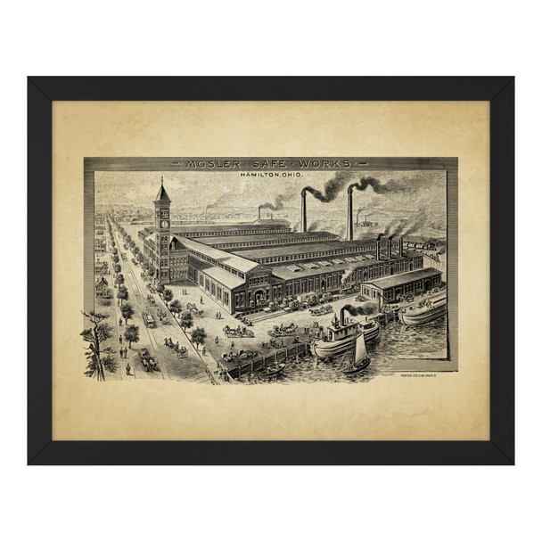 Illustration of the Mosler Safe Company Production Plant, Framed Print (Landscape)