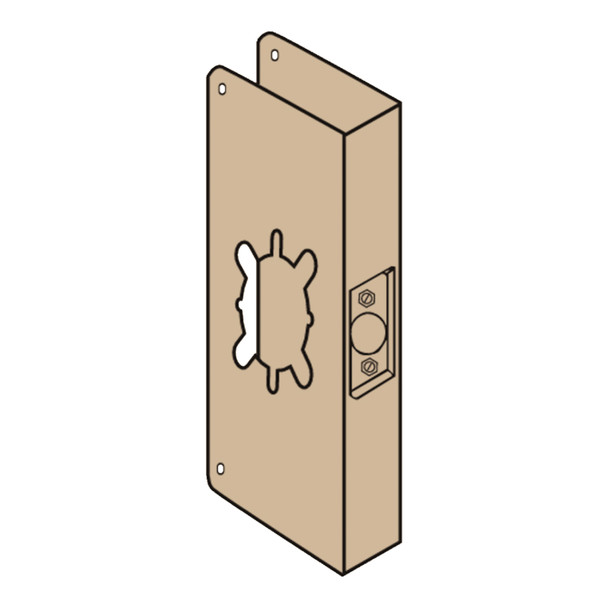 Don-Jo Wrap Around Plate, 22 Gauge Steel, 5-1/8" by 12", 2-1/8" Hole for Cylindrical Lever Lock, for 1-3/4" Door with 2-3/4" Backset, Bright Brass Finish (12-PB-2-CW)