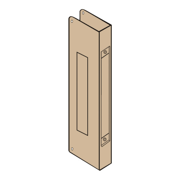Don-Jo Wrap Around Plate, 22 Gauge Steel, 5" by 12", for Mortise Lock with Full Escutcheon Trim, 1-5/8" by 7-5/16" Rectangle Cut Out, for 1-3/4" Door with 2-3/4" Backset, Bright Brass Finish (514-PB-CW)