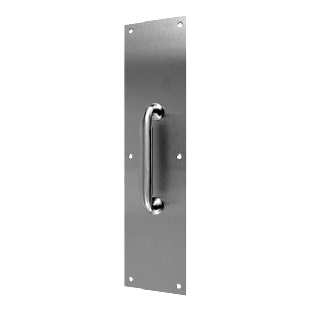 Don-Jo Pull Plate, .050" by 3-1/2" by 15", with 5-1/2" CTC Pull, 3/4" Diameter, 6-1/4" Overall, 2-1/4" Projection, 1-1/2" Clearance, Satin Stainless Steel Finish (7014-630) Don-Jo Pull Plate, .050" by 3-1/2" by 15", with 5-1/2" CTC Pull, 3/4" Diameter, 6-1/4" Overall, 2-1/4" Projection, 1-1/2" Clearance, Satin Stainless Steel Finish (7014-630)