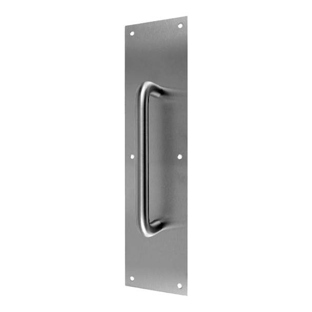 Don-Jo Pull Plate, .050" by 4" by 16", with 10" CTC Pull, 3/4" Diameter, 10-3/4" Overall, 2-1/4" Projection, 1-1/2" Clearance, Satin Stainless Steel Finish (7117-630) Don-Jo Pull Plate, .050" by 4" by 16", with 10" CTC Pull, 3/4" Diameter, 10-3/4" Overall, 2-1/4" Projection, 1-1/2" Clearance, Satin Stainless Steel Finish (7117-630)