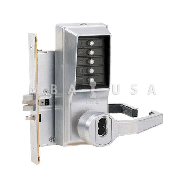 Simplex 8100 Mortise Combination Lever Lock, Key Override, Passage, Lockout, Schlage FSIC Prep, Less Core (626/US26D)