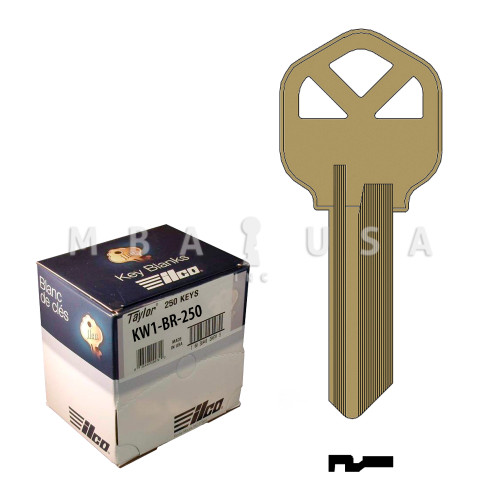 Ilco Taylor Key USA, (250 MBA Blanks, - KW1, Pack) Brass Kwikset