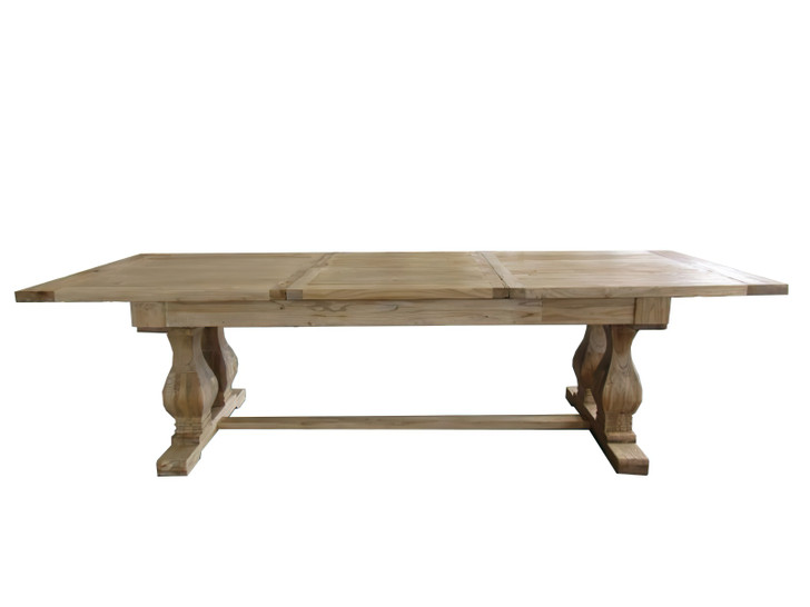 Quad Pedestal Reclaimed Elm Dining Table with Self Storing Butterfly Leaf