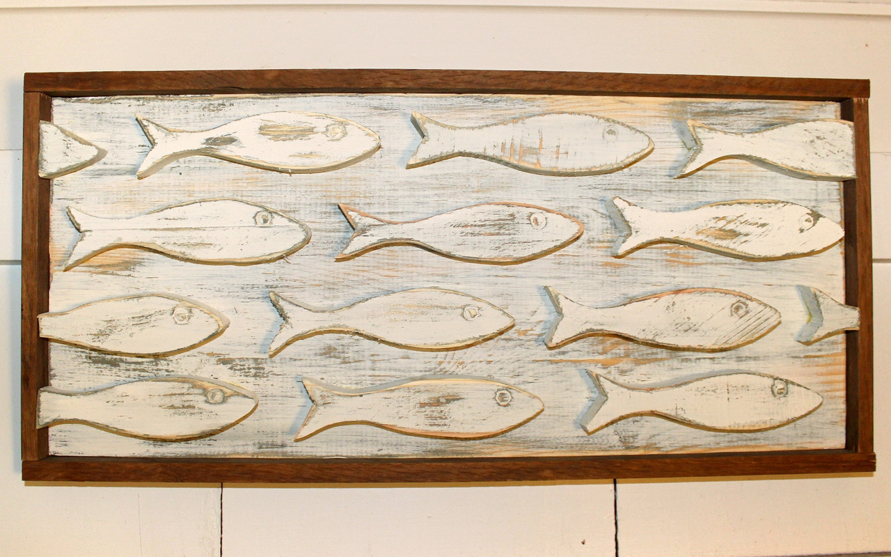 Rustic Fish Wall Décor, Beach House Gift, Swimming School of Fish