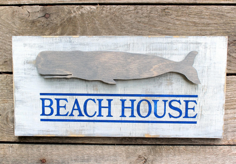 Beach House Whale Wood Sign Nautical Coastal Decor