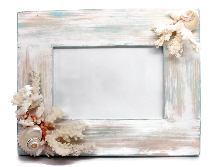 Distressed Wood Coral Seashell Picture Frame