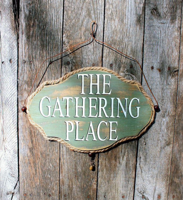 The Gathering Place Sign, Hand Painted Rustic Wood Sign