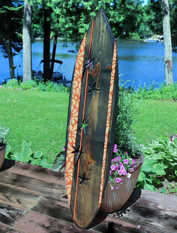 Handmade Wood Surf Board Starfish Design, 40" Beach Decor