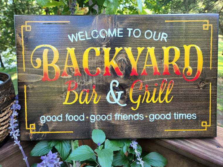 Wood Backyard Bar & Grill Wall Sign BBQ Yard Sign 18"